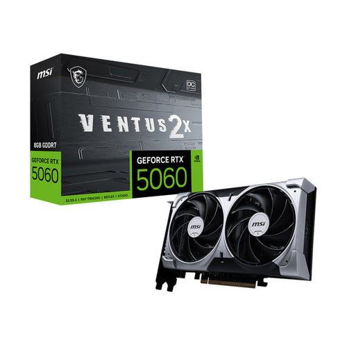 MSI GeForce RTX 5060 Ventus 2X OC 8GB graphics card, front view showing dual-fan cooler